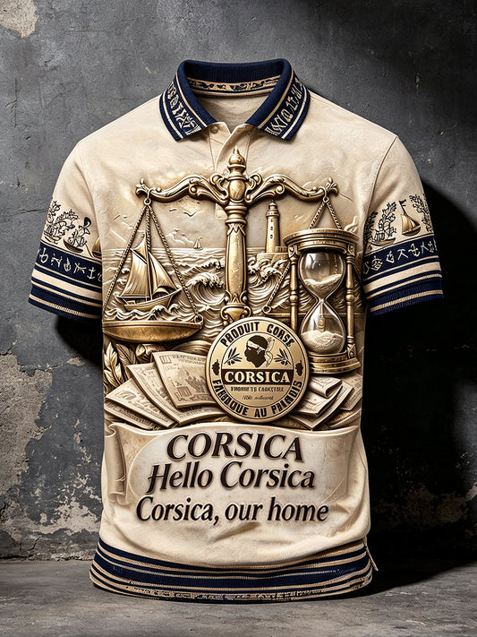 Polo décontracté vintage pour homme, style corse français, avec imprimé 3D