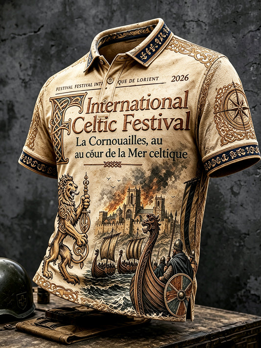 Polo vintage décontracté pour homme, imprimé Festival celtique de Lorient, France