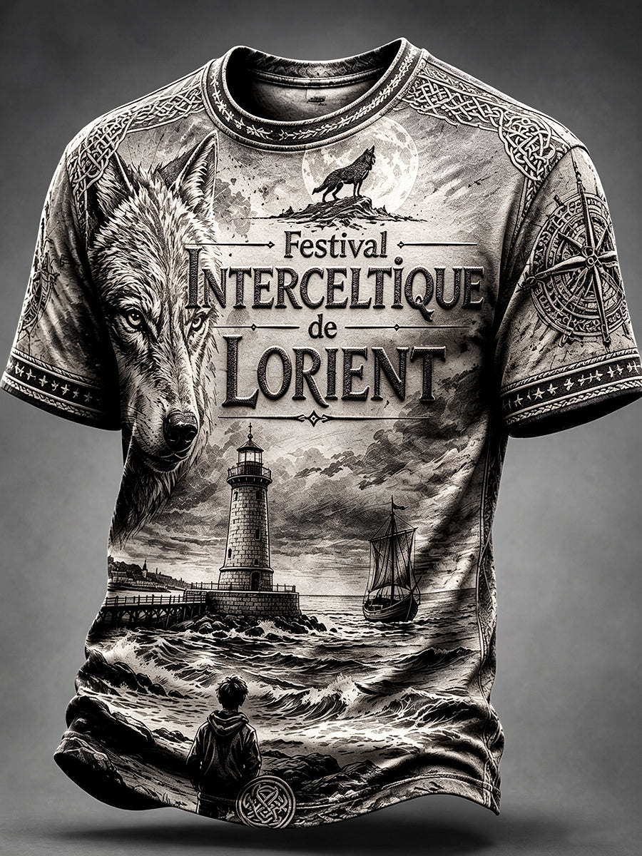 T-shirt décontracté pour homme, gris foncé, imprimé du festival celtique de Lorient, style français