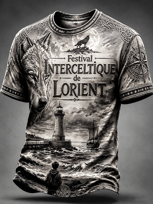 T-shirt décontracté pour homme, gris foncé, imprimé du festival celtique de Lorient, style français