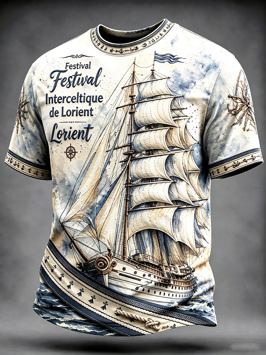 T-shirt décontracté pour homme à imprimé nautique, Festival celtique de Lorient, France