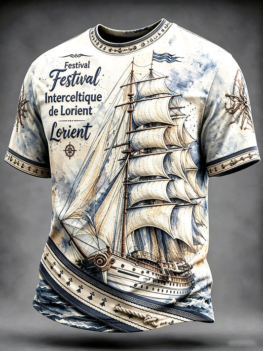 T-shirt décontracté pour homme à imprimé nautique, Festival celtique de Lorient, France
