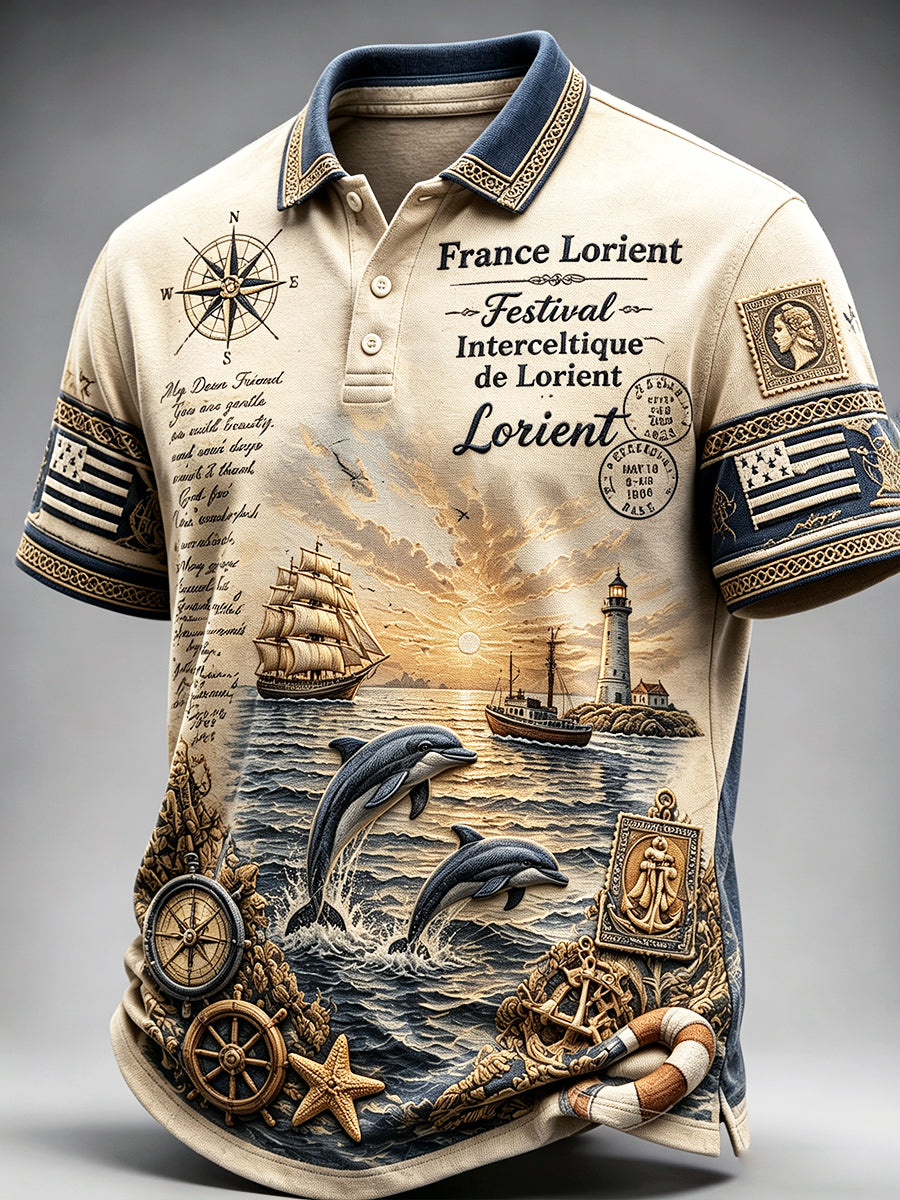 Polo décontracté à imprimé rétro Festival celtique de Lorient français pour homme