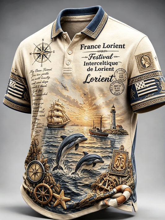 Polo décontracté à imprimé rétro Festival celtique de Lorient français pour homme