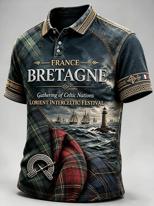 Polo décontracté à imprimé carreaux Festival celtique de Lorient français pour hommes
