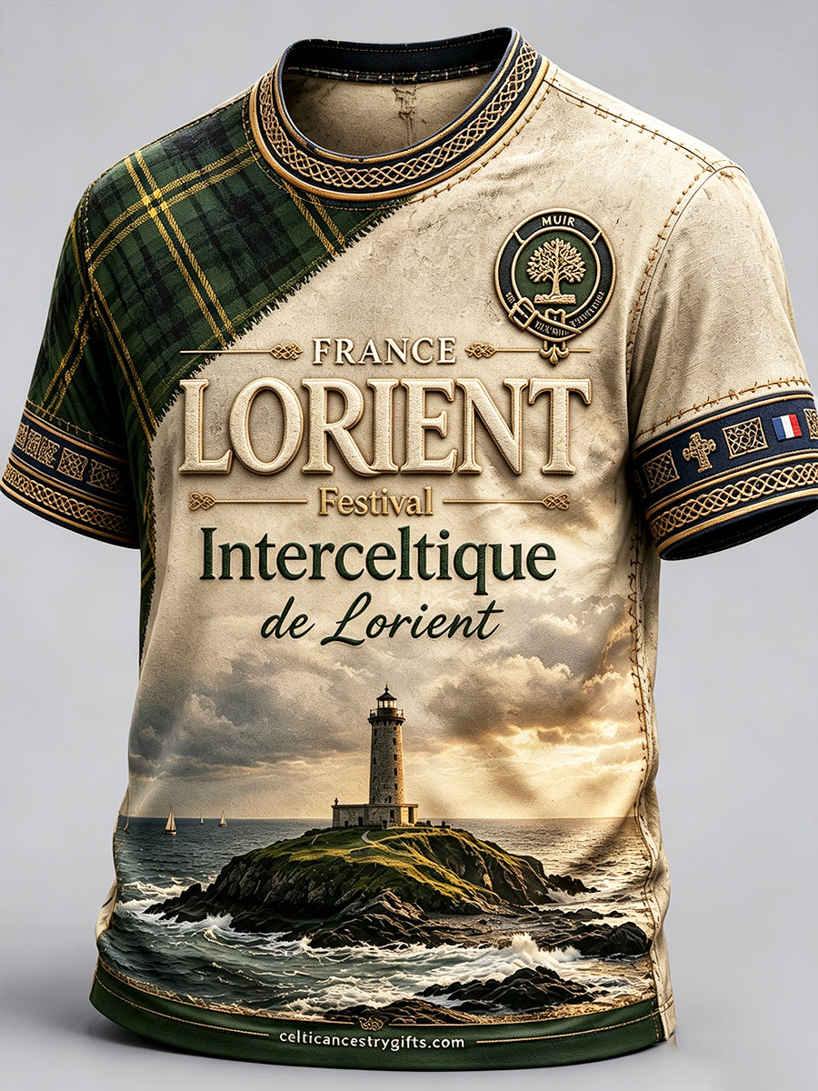 T-shirt décontracté imprimé patchwork à carreaux rétro festival celtique de Lorient français pour hommes