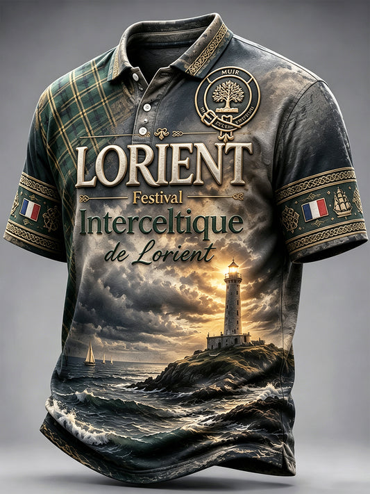 Polo décontracté à motif patchwork à carreaux pour hommes Festival celtique de Lorient français
