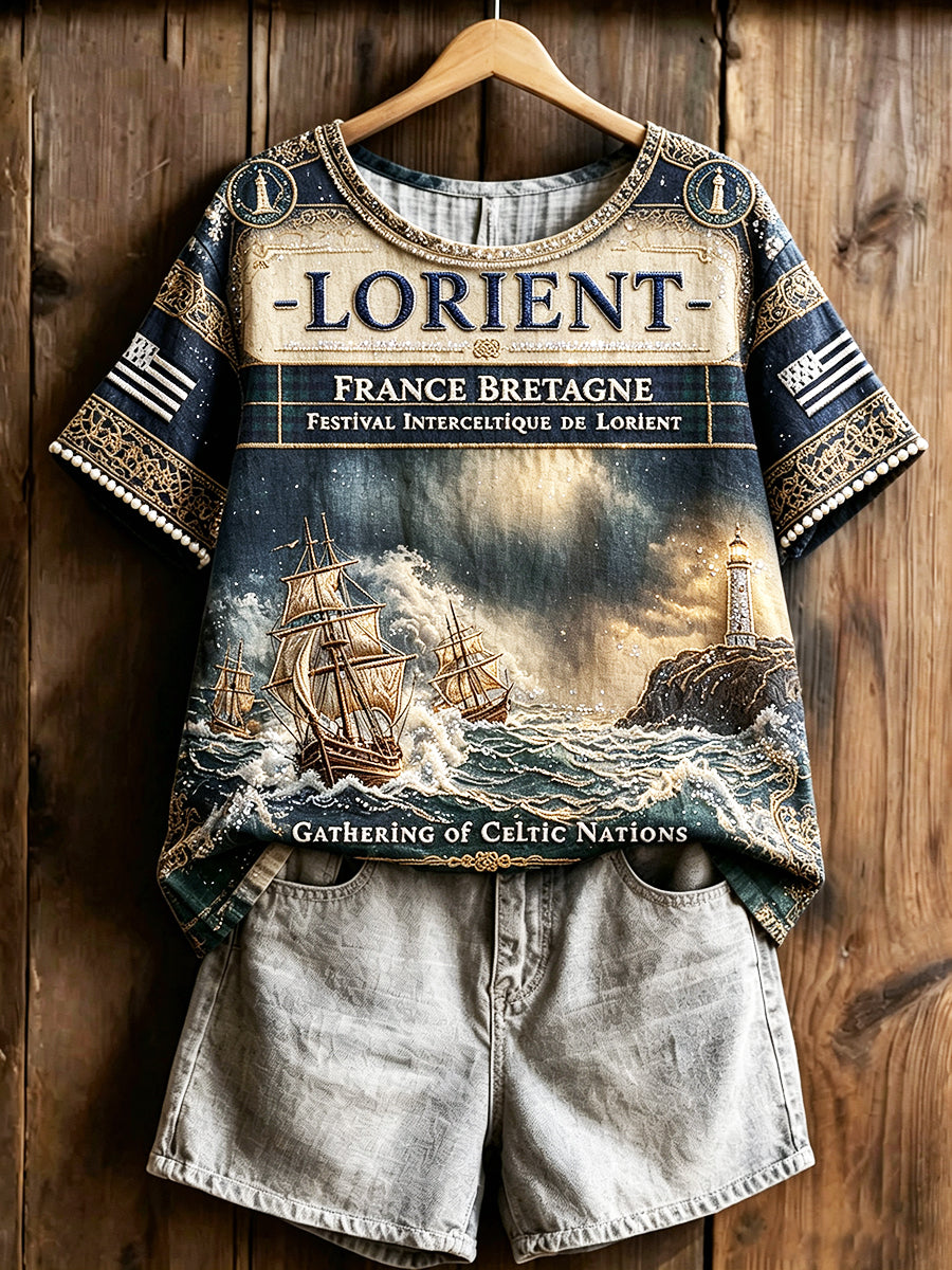 Tee-shirt Femme French Lorient Celtic Festival Imprimé Océan Léger En Coton Et Lin