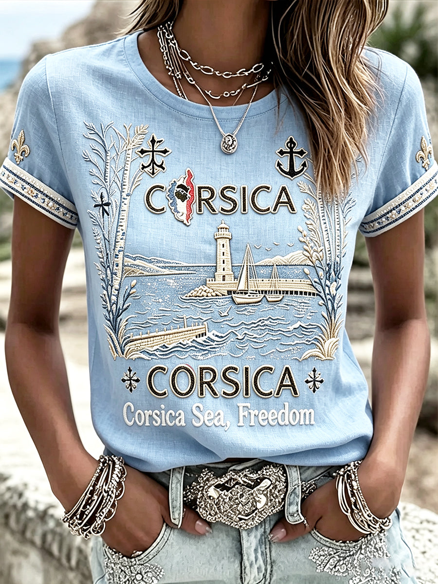 T-shirt décontracté imprimé festival de phare français corse pour hommes
