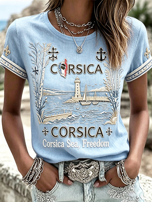 T-shirt décontracté imprimé festival de phare français corse pour hommes