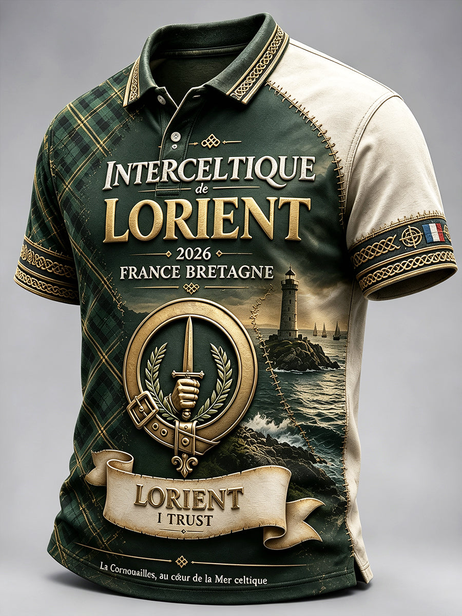Polo décontracté à imprimé patchwork Festival celtique de Lorient français pour hommes