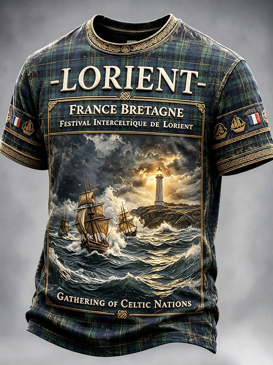 T-shirt décontracté à carreaux rétro Festival celtique Lorient français pour hommes