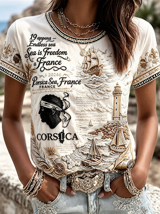 T-shirt décontracté à imprimé nautique Corse française pour homme