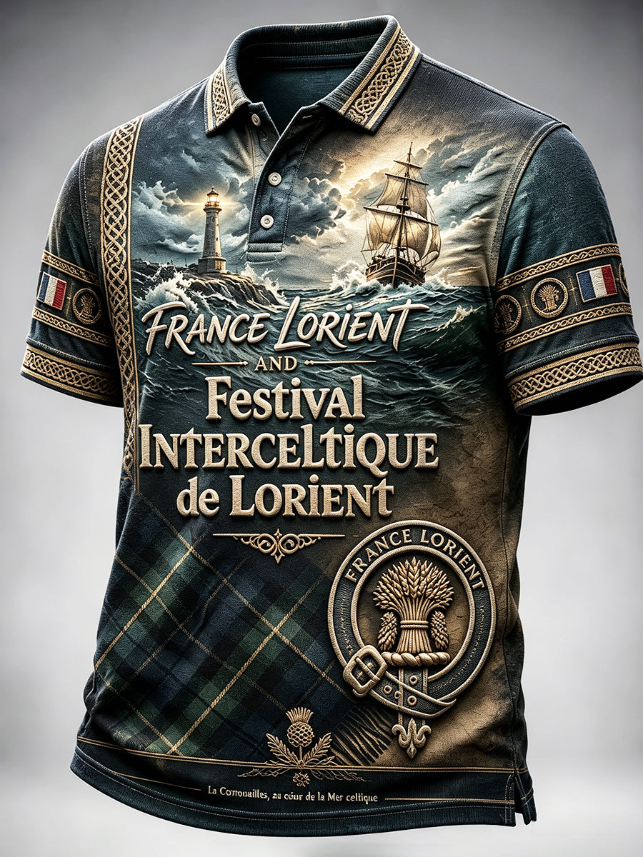 Polo décontracté à imprimé nautique à carreaux Festival celtique de Lorient français pour homme