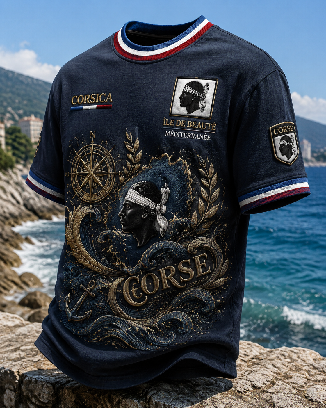 T-shirt à manches courtes pour hommes aux couleurs du drapeau de la Corse