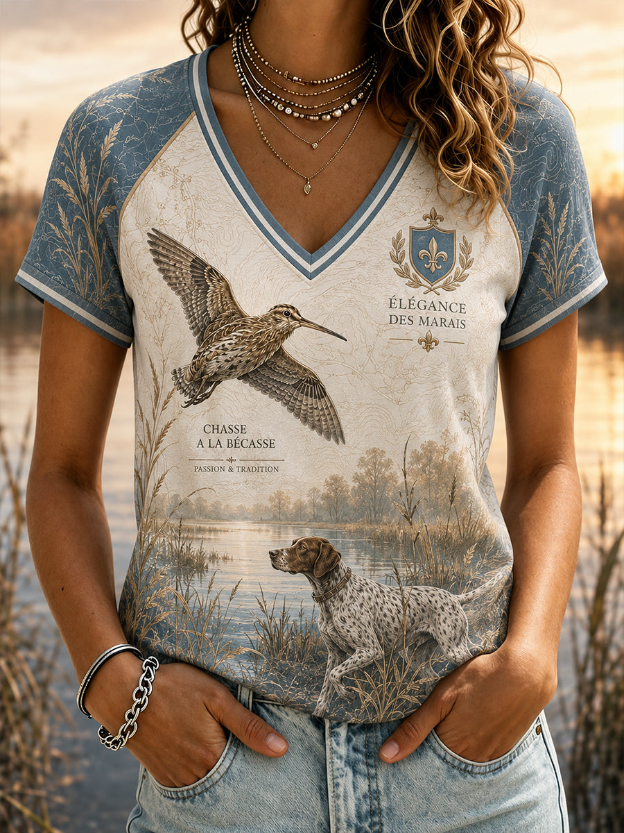 T-shirt manches courtes à épaules dénudées pour femme Saison de chasse française