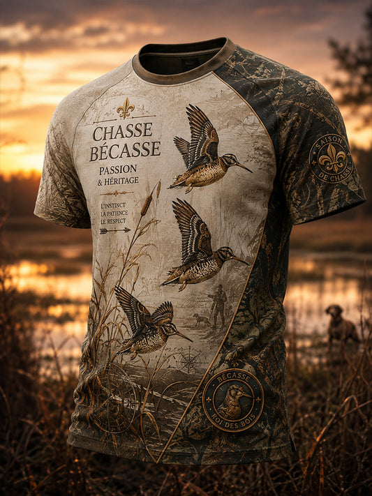 T-shirt manches courtes de saison de chasse française pour hommes