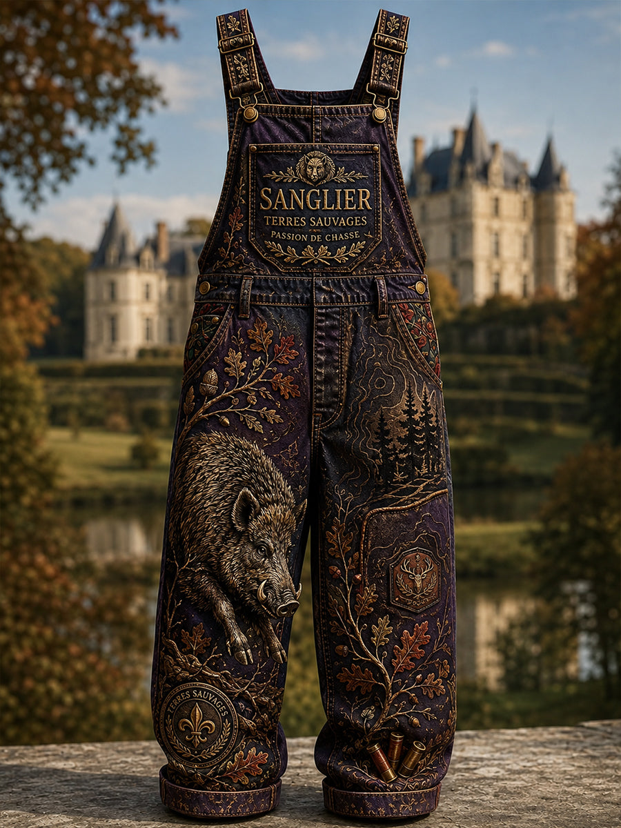 Pantalons à bretelles pour homme, imprimé saison de chasse française